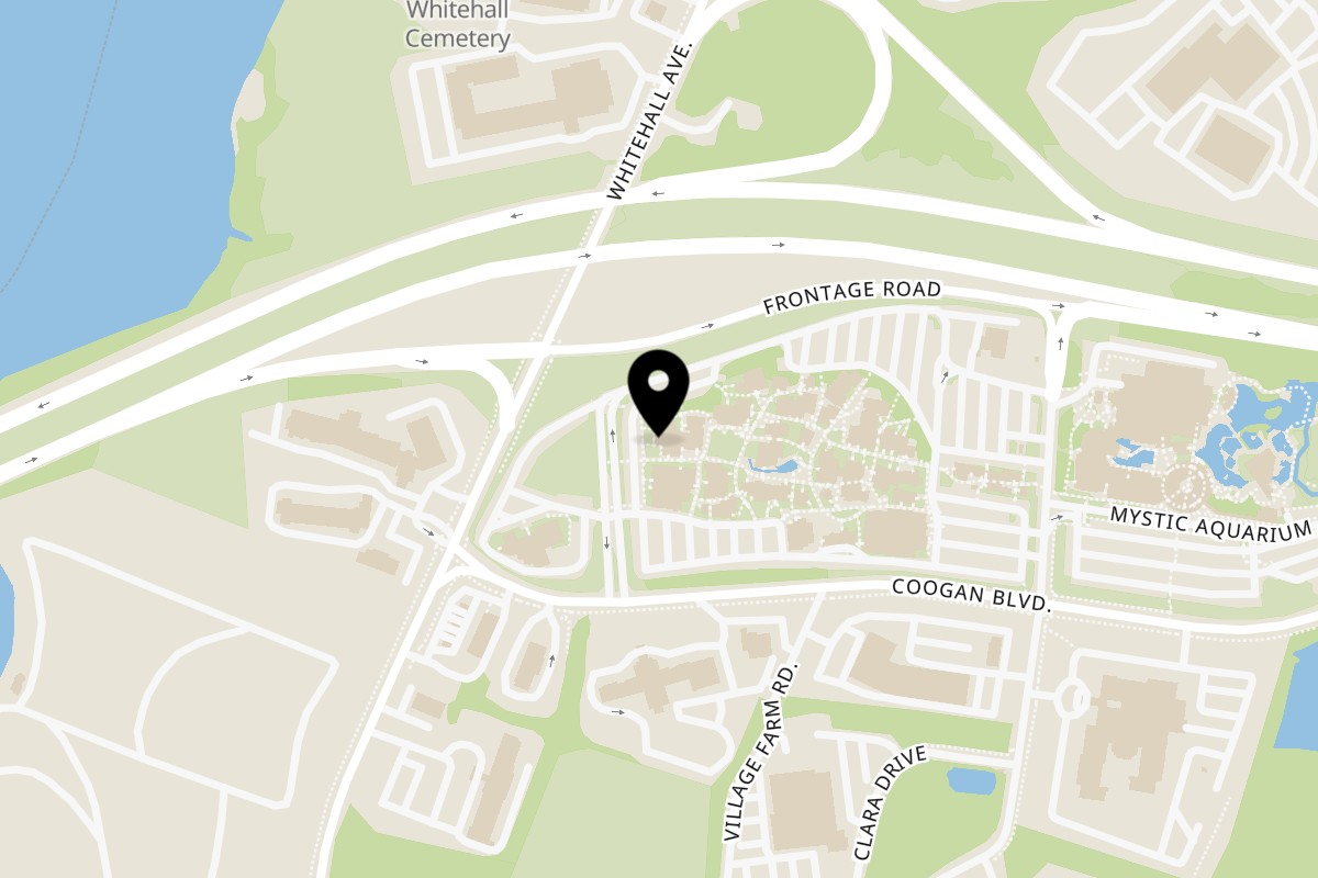 Map showing the location of Pink Basil on 27 Coogan Blvd Building 3B in Mystic